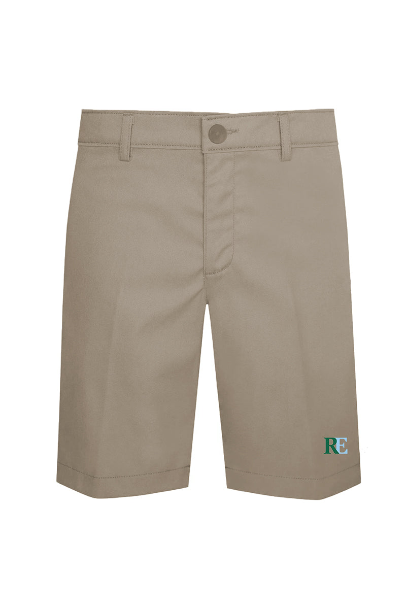 Boy Stretch Twill Flat Front Shorts- Khaki
