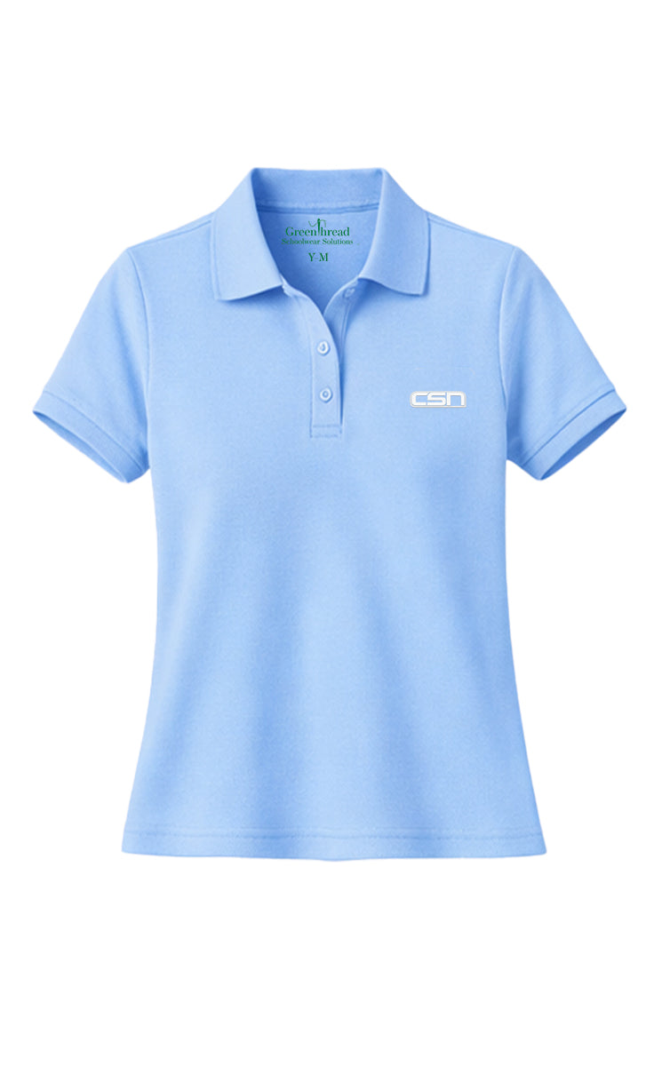 Girls Short Sleeve Cotton Piqué Polo- Sky Blue
