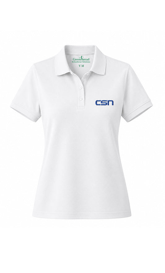 Girls Short Sleeve Performance Polo- White